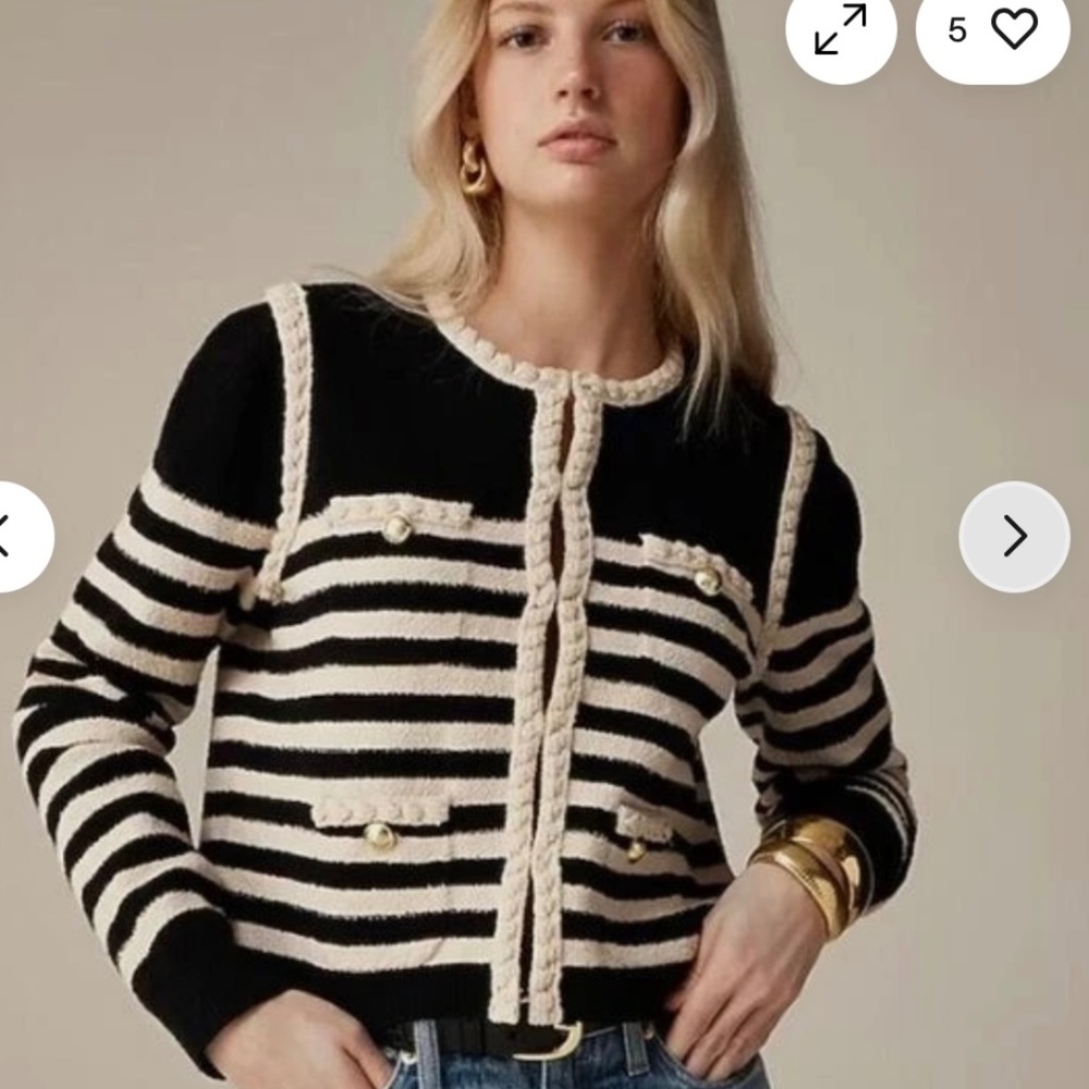 J.Crew Odette Sweater Lady Jacket in Black Muslin Striped Boucher Cardigan